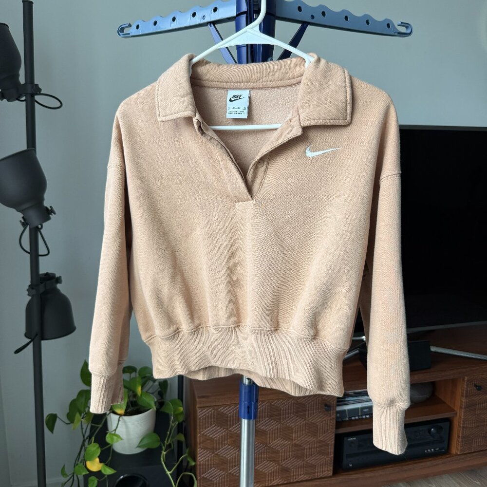 Nike Sportswear Phoenix Fleece - 3/4-Sleeve Crop Polo Sweatshirt (Size XS)
